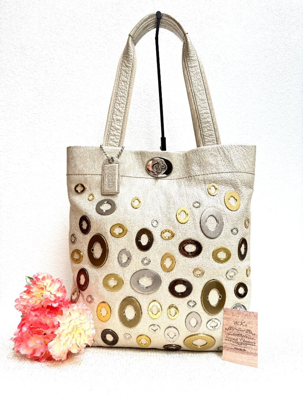 Rare Coach Resort Turnlock Tote style 11538 from 2007, metallic gold leather EUC